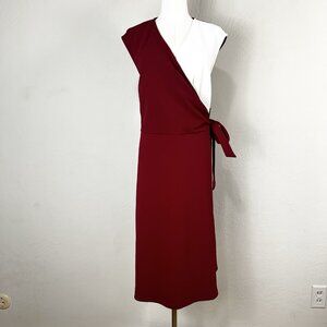 KASPER Dress Faux Wrap Knee Length V Neck Sheath Crimson Red Colorblock XXL NEW‎